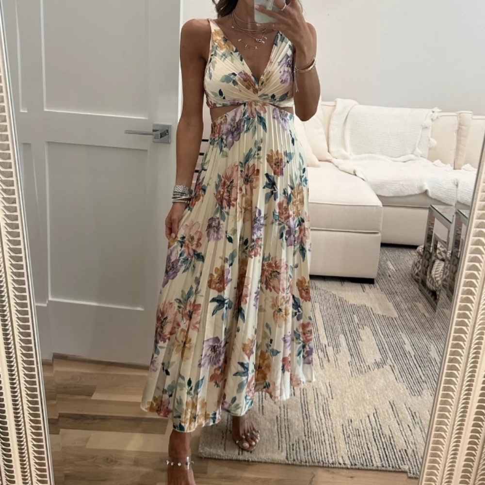 Abercrombie & Fitch Giselle Satin Pleated Floral Maxi Dress XL - Picture 2 of 16
